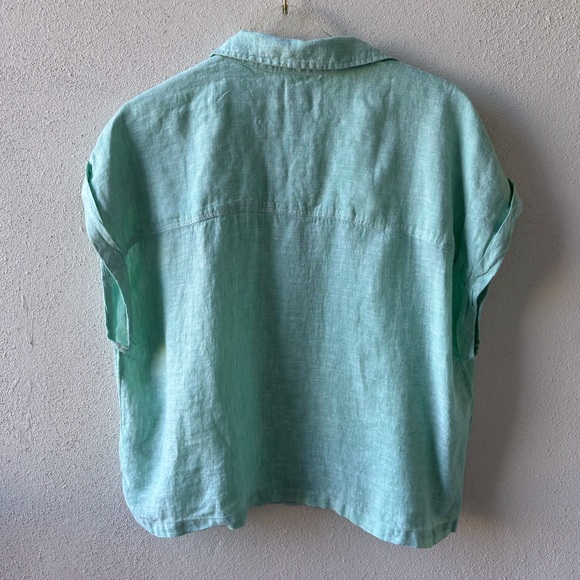 Rachel Zoe XL Linen Mint Green Button Up Top Beach Vacation Lightweight Boxy - Picture 3 of 11
